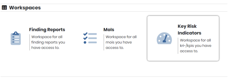 The Workspaces widget on the dashboard with the Key Risk Indicators workspace