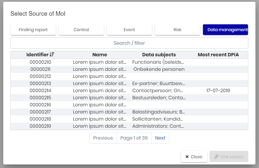 Selecting a data processing as the source of a MoI