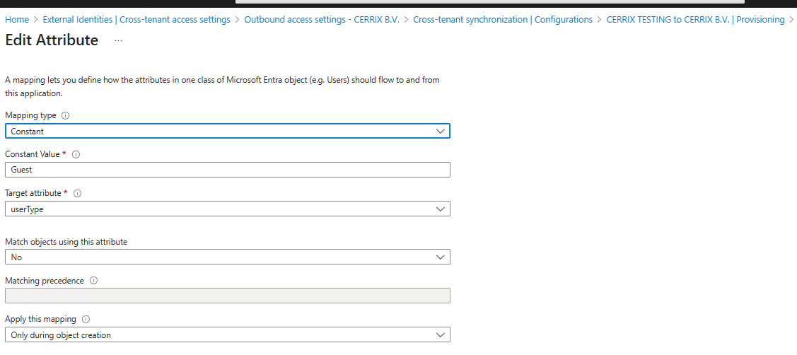 Editing the userType attribute mapping