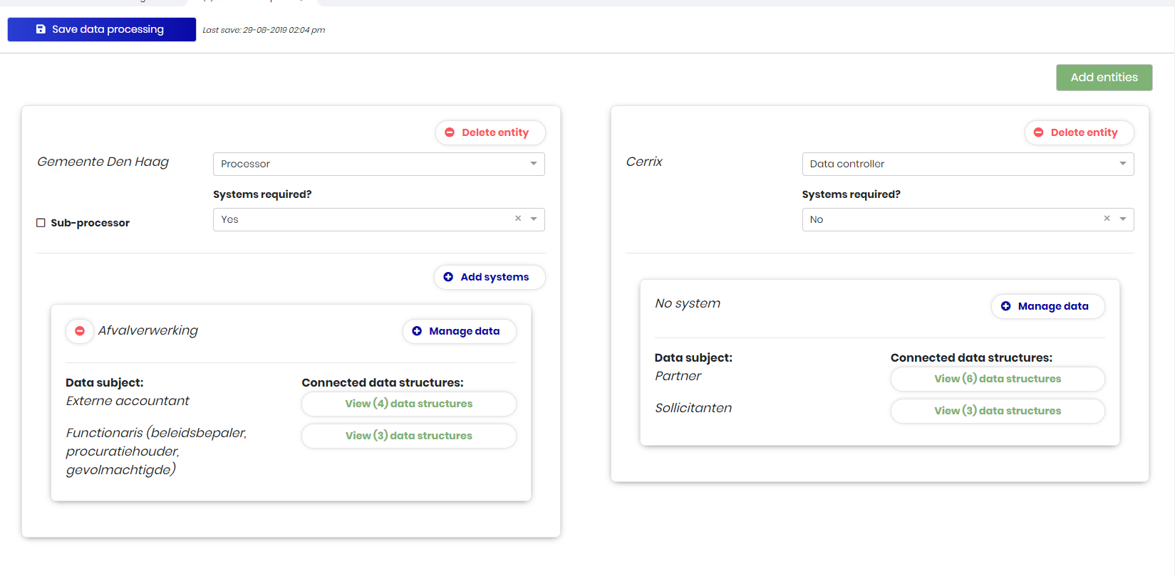 The completed Manage Data Structures tab with connected data structures