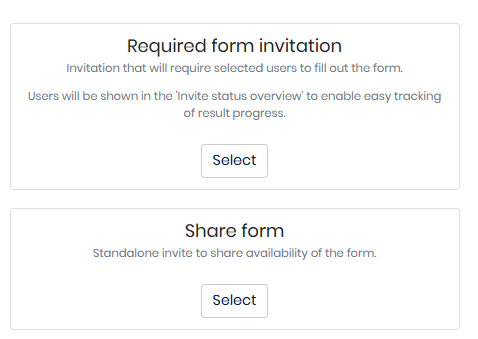 the two invite types: Required form invitation and Share form