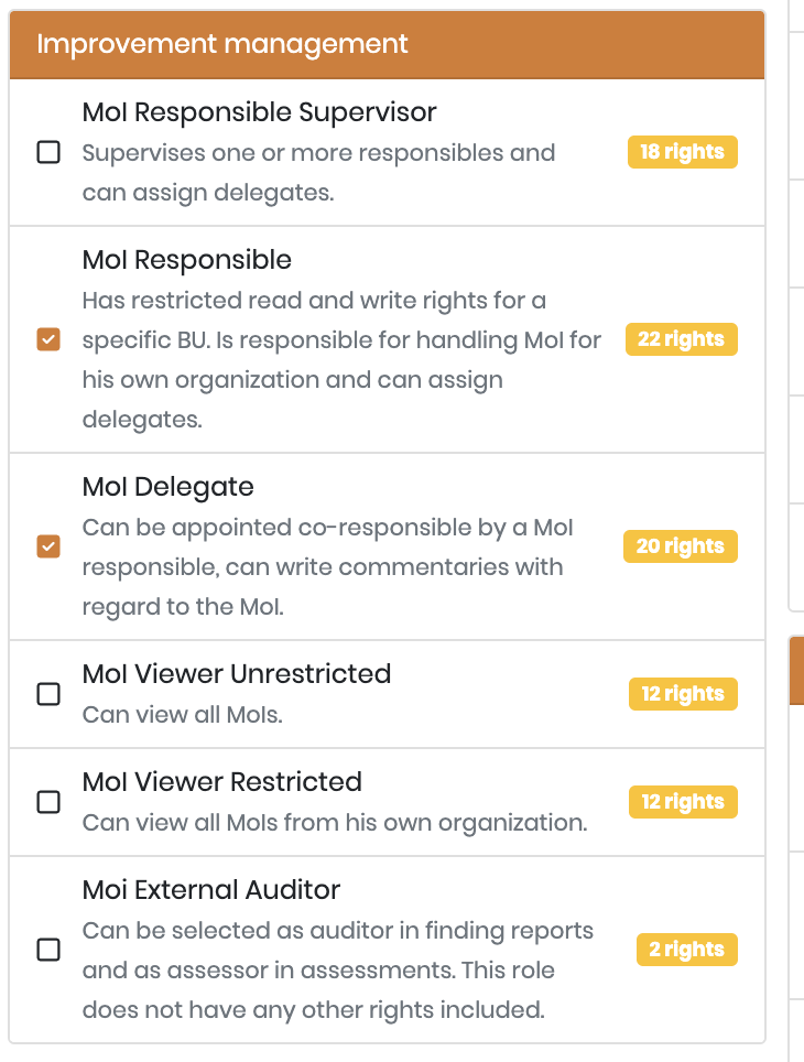 The Improvement management roles in User Management