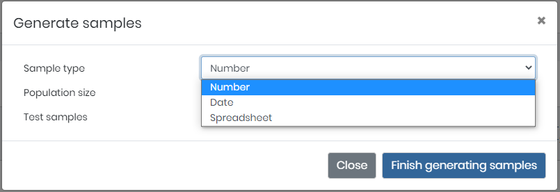 Generate samples: choosing the sample type, population size and number of test samples