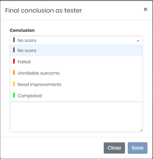 The tester selects the final conclusion of the test plan