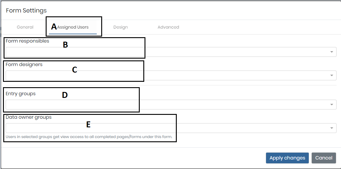 the Assigned Users tab with entry groups and Data Owner groups