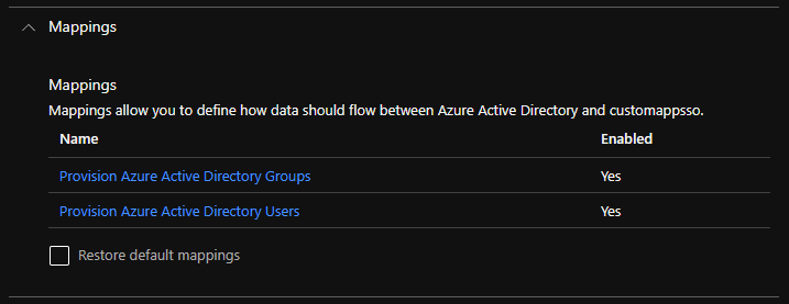 Provisioning mappings for groups and users