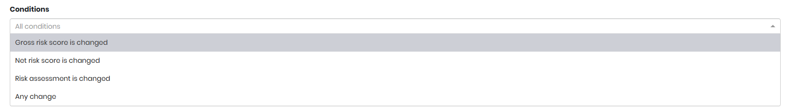 The Conditions dropdown with the available trigger conditions
