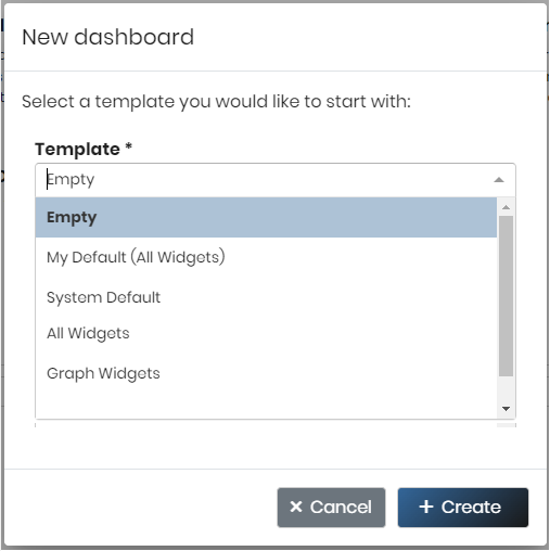 Creating a new dashboard from a template